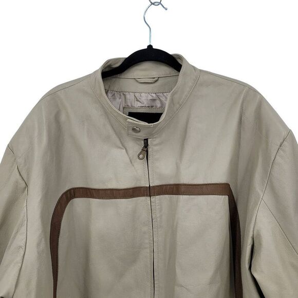 Vtg 90s Frequency Tan Genuine Leather Motorcycle Jacket Sz XXL Quilted Stripe - Picture 4 of 12